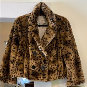 LOFT Faux Fur Leopard Bomber Jacket